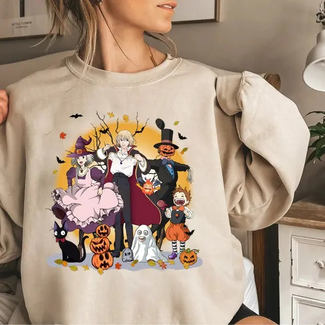 Funny Anime Halloween Sweatshirt, Howls Moving Castle Sweatshirt, Howl and Sophie, Calcifer, Anime Hoodie, Anime...