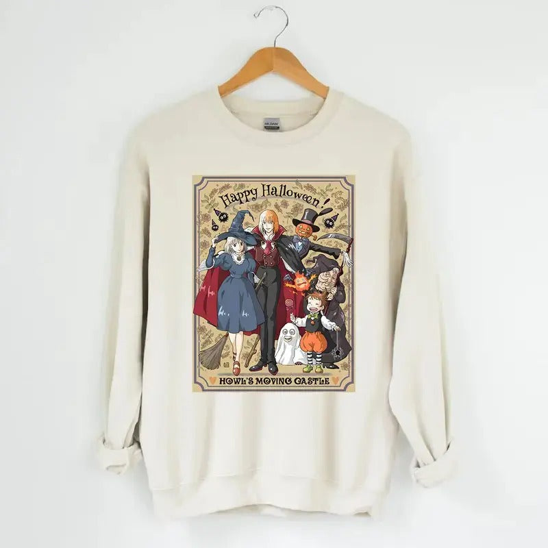 Funny Anime Halloween Sweatshirt, Howls Moving Castle, Howl and Sophie, Calcifer T-Shirts, Hoodie | GrindPrints.com