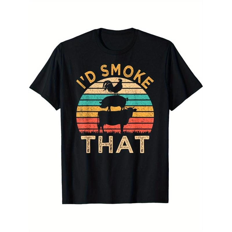 Funny BBQ I'd Smoke That Barbecue Retro Grilling Iconic Prints for Men Pure Cotton Round Neck Short Sleeve Tee made in...