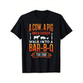 Funny BBQ Printed Men's Cotton Graphic T-shirt, Casual Short Sleeve Crew Neck T-shirt, Men's Tee For Outdoor made in...