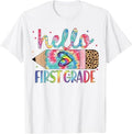 Funny Back School Shirts Hello 1st Grade Leopard Pencil Tie Dye Funny Back School Cotton Casual Classic T-Shirts, Hoodie, Sweatshirt