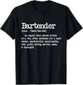 Funny Bar Shirts, Bartender Definition Funny Cocktail Bar Mixologist T-Shirt Menswear Top