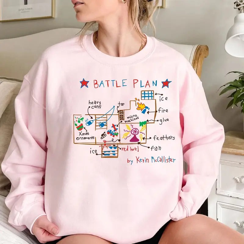 Funny Battle Plan Map Shirt, Home A-lone Sweatshirt, 90s Christmas Movie Sweater, Funny Christmas Sweatshirt, Christmas...