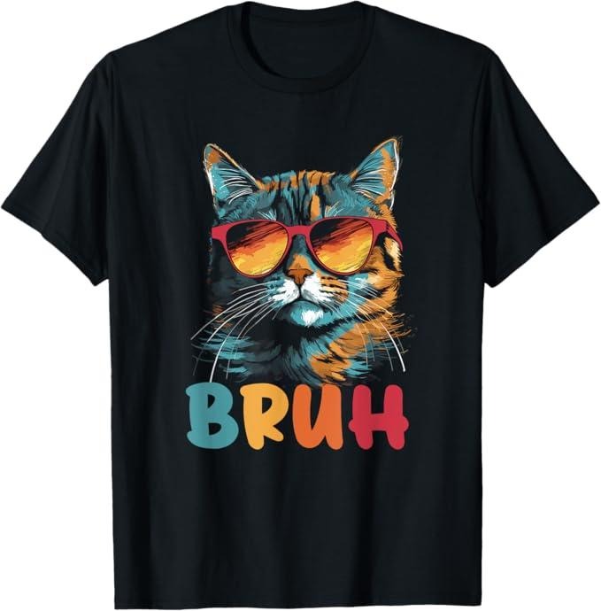 Funny Brother Shirt, Gift for Brother, Funny Meme Saying Bruh with Cat Greetings T-Shirt