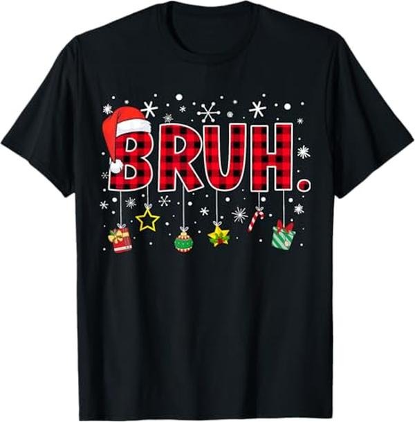 Funny Bruh Shirt, Bruh Funny Christmas Red Plaid Xmas Pajamas T-Shirt - Menswear Top Hoodie, Sweatshirt | GrindPrints.com