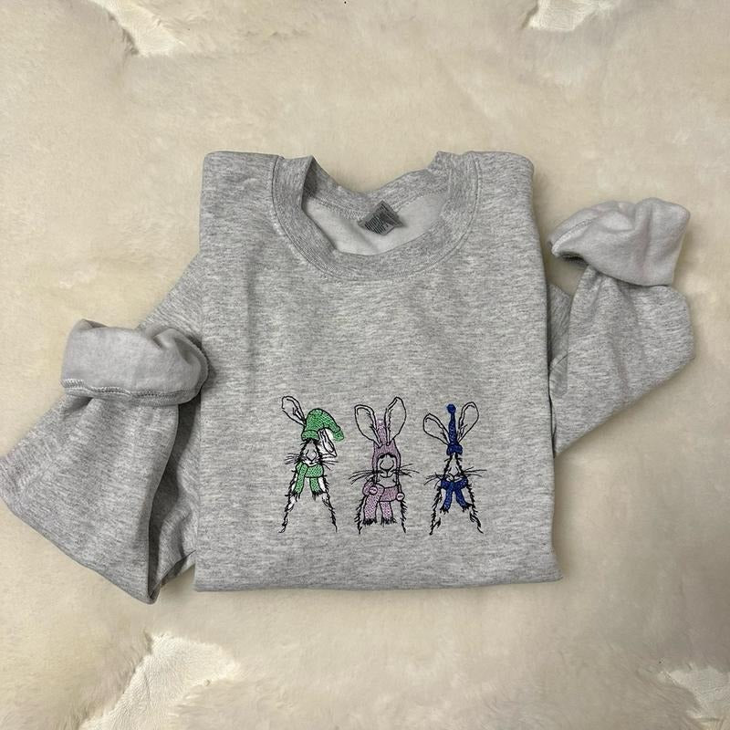 Funny Bunnies Embroidered Crewneck Sweatshirt T-Shirts, Hoodie | GrindPrints.com