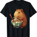 Funny Capybara Shirt, Cute Kawaii Capybara Eating Japanese Ramen Noodles Anime T-Shirt Cotton Menswear Top Hoodie, Sweatshirt