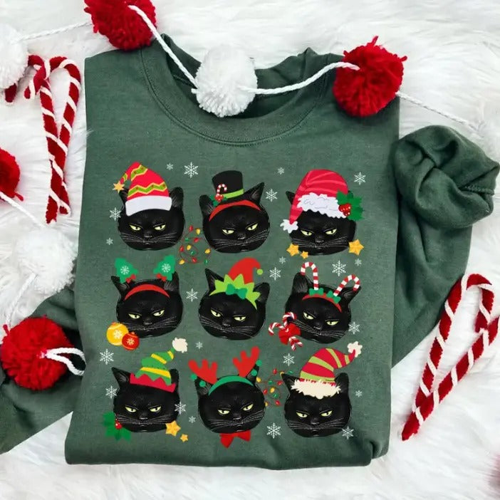 Funny Cat Christmas Sweatshirt, Gumpy Cute Black Cat Shirt, Cat Mom Christmas Shirt Hoodie | GrindPrints.com
