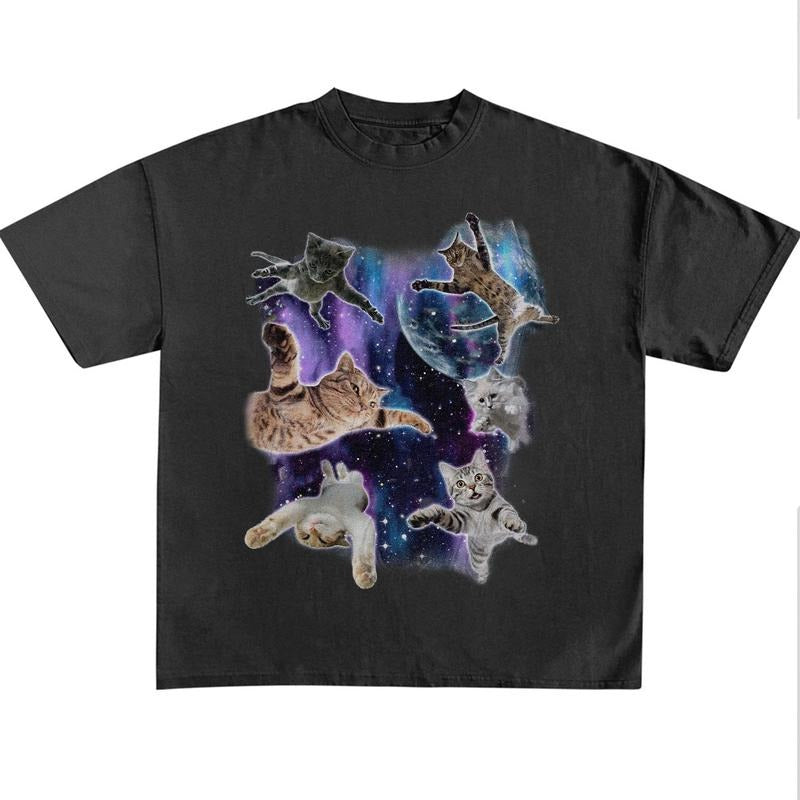 Funny Cat Meme Shirt, Cats Floating In Galaxy Vintage 90s Shirt, Retro Funny Cat Unisex Tshirt, Kitten Lovers Tee, Trippy...
