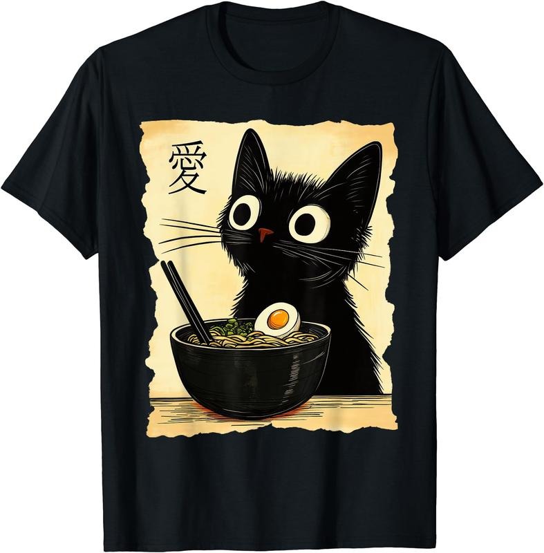 Funny Cat Ramen Graphic Tee Japanese Kawaii Anime Cat T-Shirt | Unisex Cotton Tee Gift, Crewneck, Short Sleeve Hoodie,...