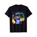 Funny Cat Selfie With UFO Printed Men's Cotton T-shirt made in usa Hoodie, Sweatshirt | GrindPrints.com