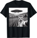 Funny Cat Shirts, Cat Selfie With Alien UFO Funny Cat Gifts For Men Women T-Shirt