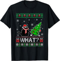 Funny Cat Shirts, Cat What Funny Black Cat Pushing Christmas Tree Ugly Xmas T-Shirt