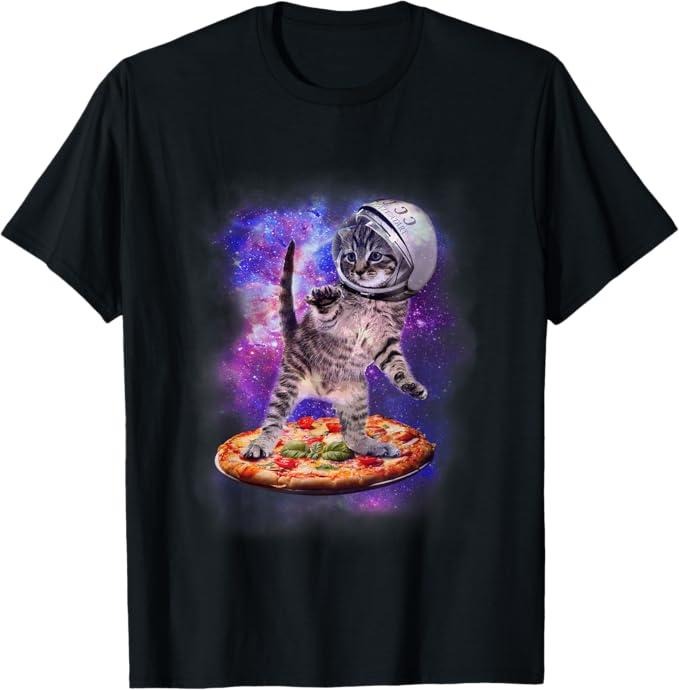 Funny Cat Shirts, Funny Cat Flying A Pizza Astronaut Kitten Space T-Shirt - Menswear Top Hoodie, Sweatshirt | GrindPrints.com