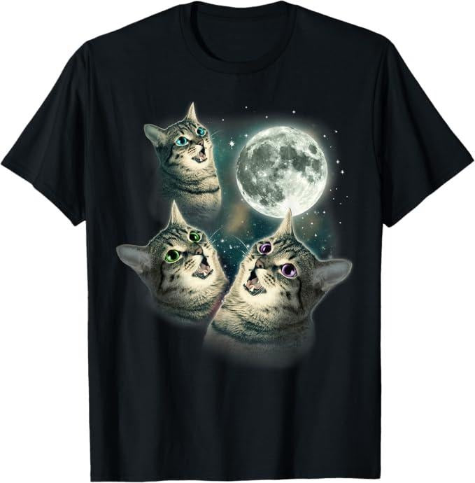 Funny Cat Shirts Funny Cat Shirt Three Cat Moon 3 Wolfs Cute Kitten Menswear Top T-Shirts, Hoodie, Sweatshirt