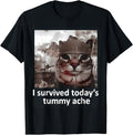 Funny Cat Shirts, I Survived Today's Tummy Ache Groovy Funny Cat T-Shirt - Menswear Top Hoodie, Sweatshirt | GrindPrints.com