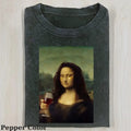 Funny Character Vintage Graphic Tee, Mona Lisa Drink Wine T-Shirt, Unisex Meme Cringe Funny Shirt, Menswear Womenswear...