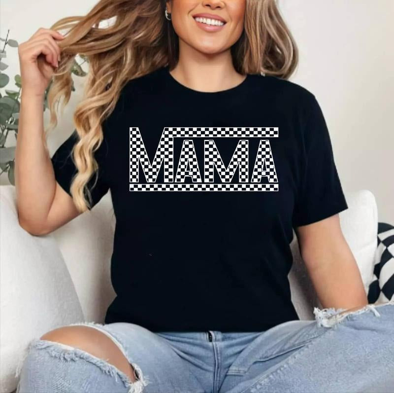 Funny Checkered Mama Black White Gift Women T-Shirt ,Unisex Cotton, Top Womenswear Hoodie, Sweatshirt | GrindPrints.com