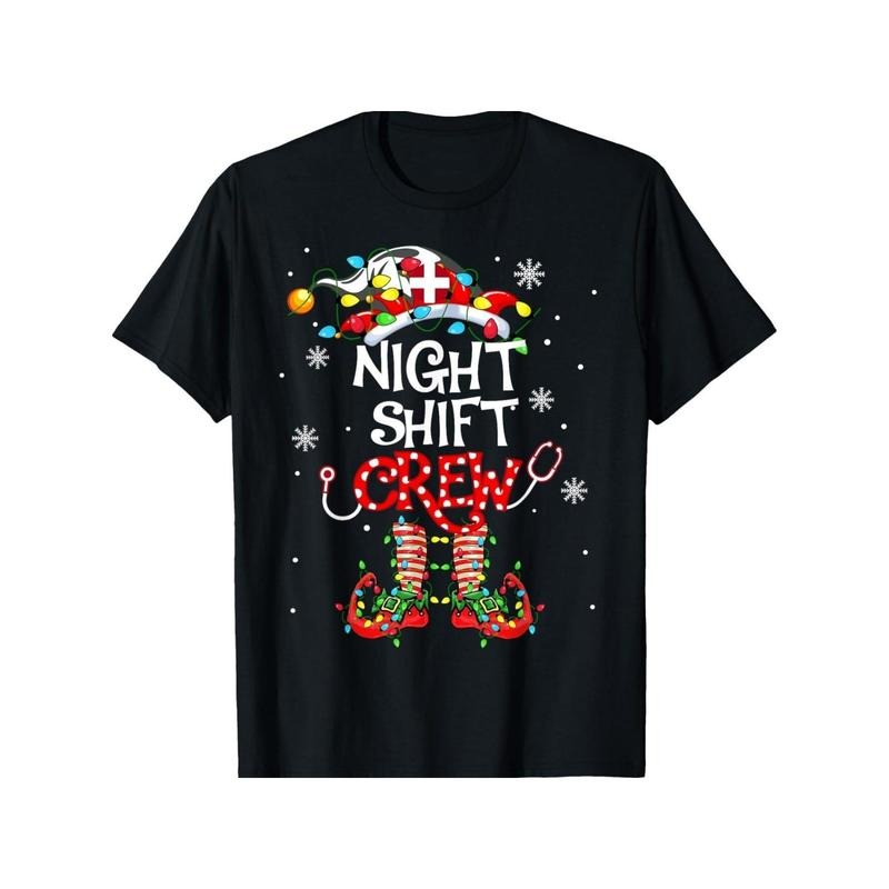 Funny Christmas Elf T-Shirt for Christmas Night Shift, with Christmas Lights for Men Women, Christmas Gift, Halloween...