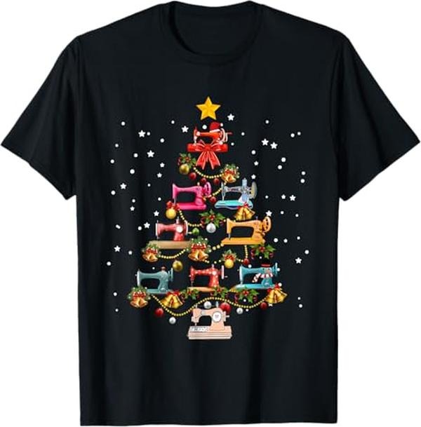 Funny Christmas Shirts, Funny Sewing Machine Christmas Tree Christmas Ornament Women T-Shirt