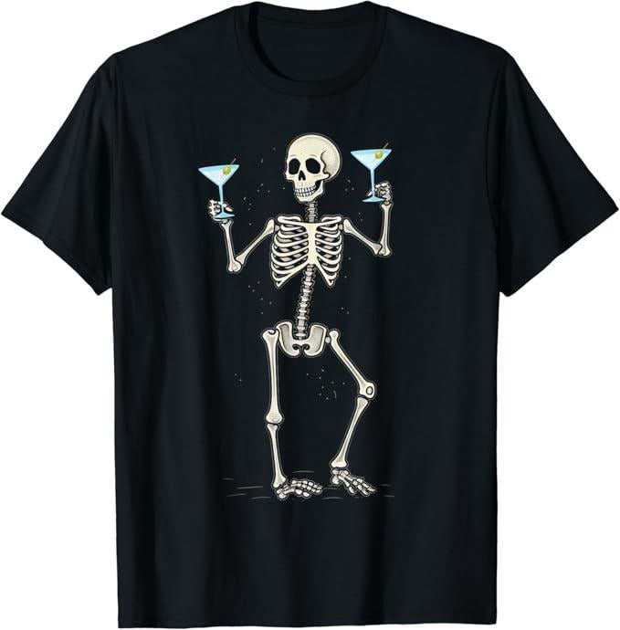 Funny Cocktail Shirts Funny Halloween Skeleton Drinking Martini Cocktail Funny Shirts Night Out Menswear Casual Classic T-Shirts, Hoodie, Sweatshirt