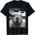 Funny Cute Capybara Shirts, Funny Graphic Tee Capybara Selfie with UFOs Weird T-Shirt Menswear Top Casual Classic Hoodie,...