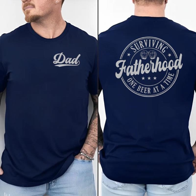 Funny Dad Shirt, Surviving Fatherhood One Beer At A Time Shirt 2 Sides, Funny Beer Loving Dad Gift For Fathers Day, Short...