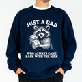 Funny Dad Sweatshirt, Just A Dad Who Always Came Back With The Milk Crewneck, Meme Raccoon Long Sleeved Pullover,...