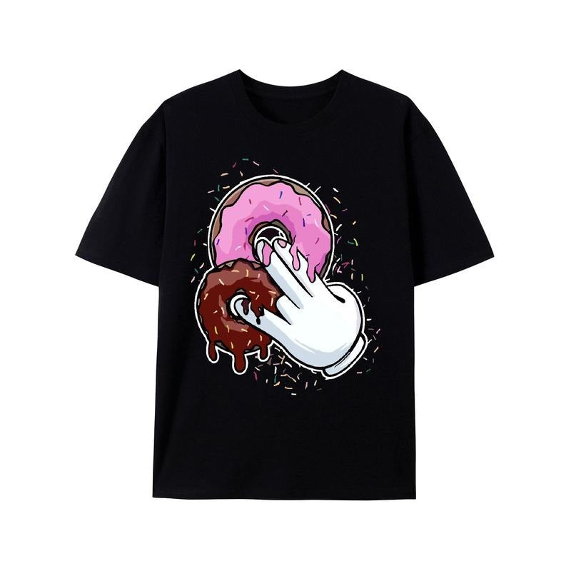 Funny Donut Graphic T-Shirt, 100% Cotton, Casual Crew Neck, Regular Fit, Non-Stretch Knit Fabric, for Adults, All-Season...