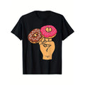 Funny Donut Graphic T-Shirt, 100% Cotton, Casual Crew Neck, Short Sleeve, Slight Stretch, Regular Fit, Knit Fabric, with...