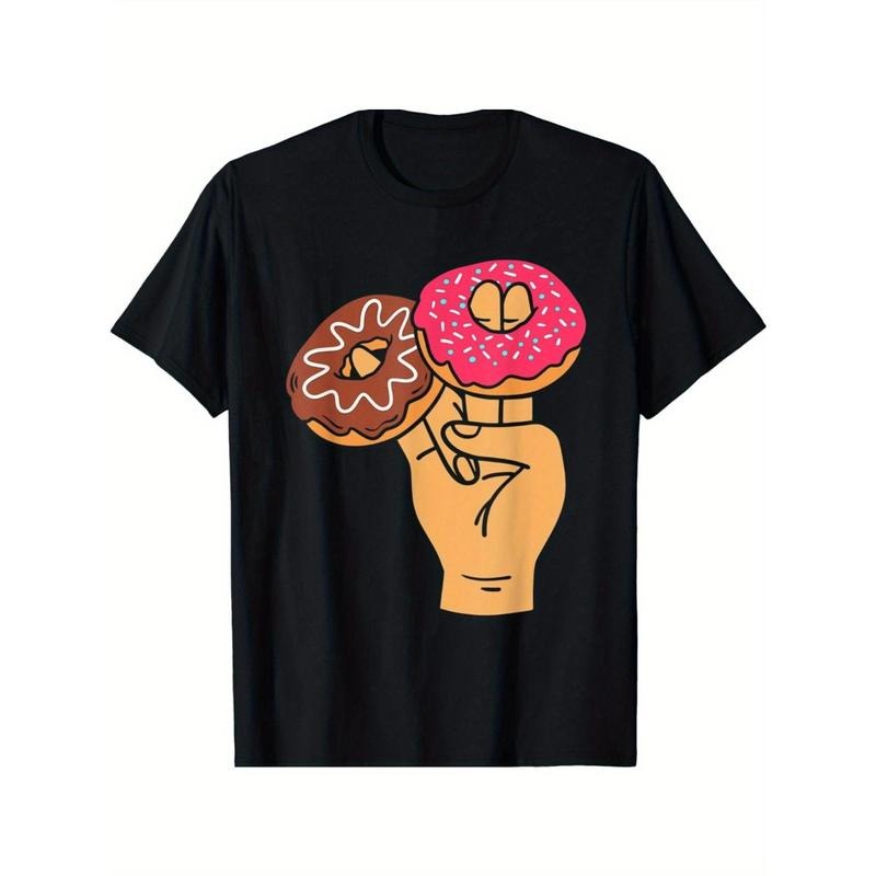 Funny Donut Graphic T-Shirt, 100% Cotton, Casual Crew Neck, Short Sleeve, Slight Stretch, Regular Fit, Knit Fabric, with...