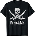 Funny Drinking Shirts, Beer Me Adult Humor Pirate Skull Distressed Funny Drinking T-Shirt Menswear Top | Funny Shirts For...