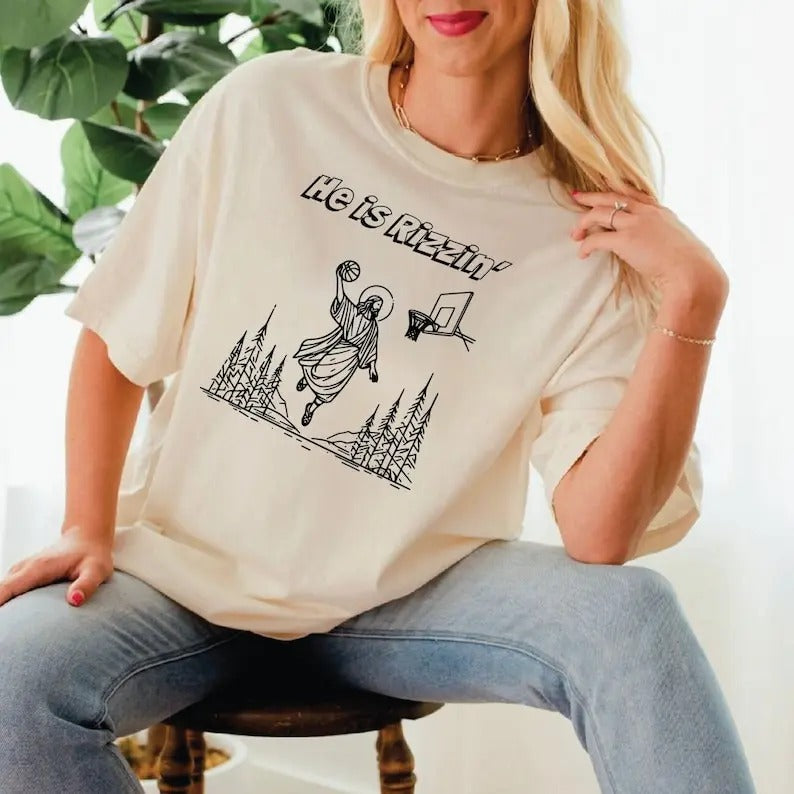 Funny Easter Basket Shirt, He is Risen, Jesus Playing Basketball, Retro Y2K Christian  T-shirt, sweater and Hoodie Sweatshirt