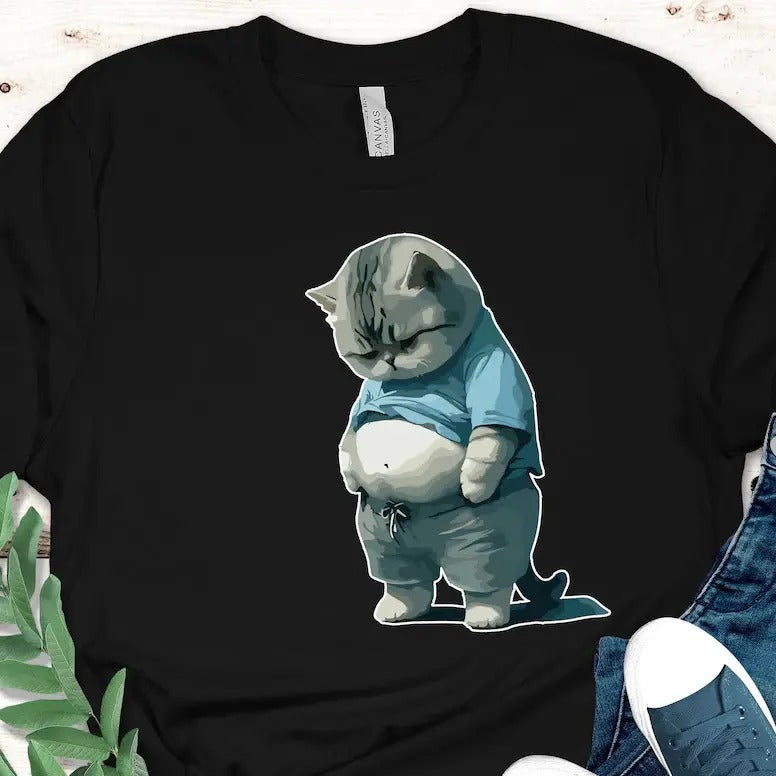 Funny Fat Cat Shirt, Chubby Cat Lover Gift, Chonky Cat Tee for Men Women, Cute Cat Graphic Shirt Hoodie, Sweatshirt