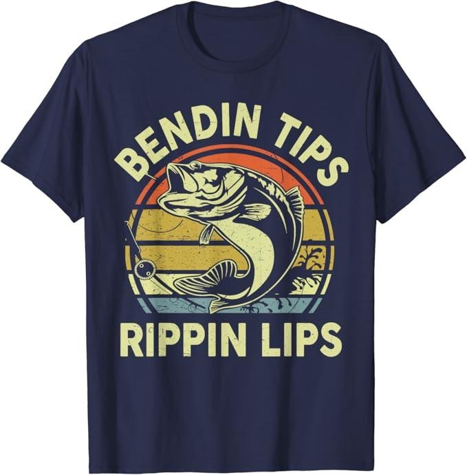 Funny Fishing Shirts, Bending Tips Rippin Lips Bass Dad T-Shirt Cotton Fashion Casual Classic Hoodie, Sweatshirt