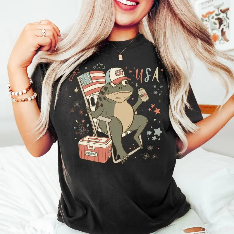 Funny Fourth Of July Shirt, Usa Graphic Tee, Frog Shirt, Womens Fourth Of July Shirt, Independence Shirt, Gift For...