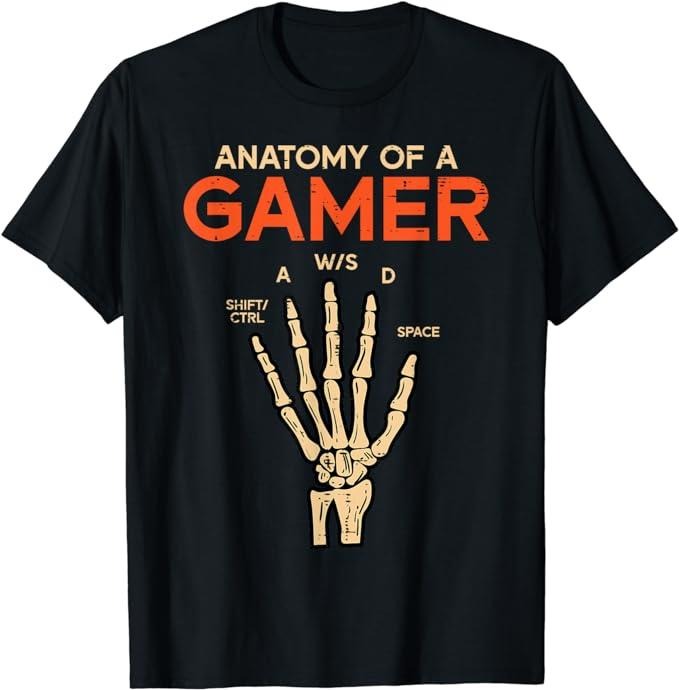 Funny Gamer Shirts, Special Gifts For Gamers, Anatomy Of A Gamer Skeleton Hand Funny Men Boys Teens T-Shirt Menswear...
