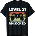 Funny Gamer Shirts, Special Gifts For Gamers, Level 21 Unlocked Funny Video Gamer 21st Birthday T-Shirt Menswear Casual...