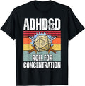 Funny Gamer Shirts, Special Gifts For Gamers, Retro Vintage ADHD&D Roll For Concentration Funny Gamer T-Shirt Menswear...
