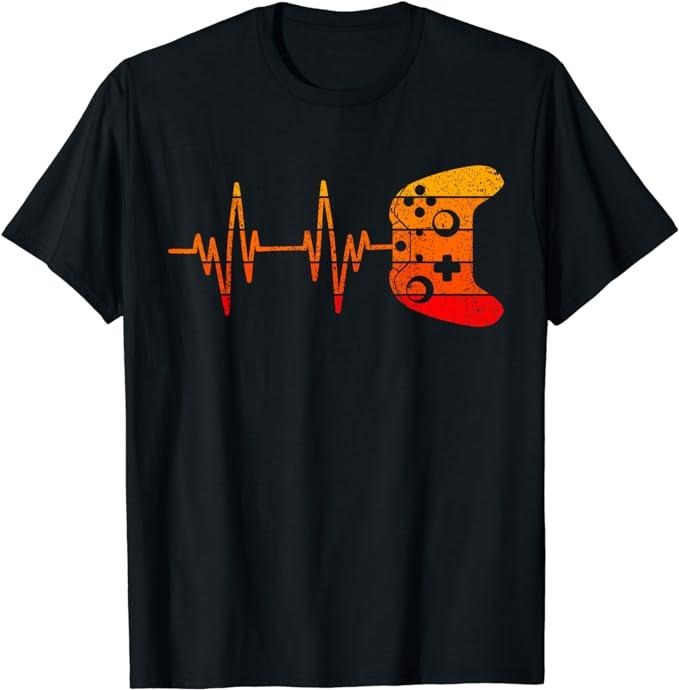 Funny Gamer Shirts, Special Gifts For Gamers, Vintage Retro Gamer Heartbeat Funny Video Game Gaming T-Shirt Menswear Top...