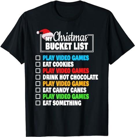 Funny Gamer Shirts, Special Gifts For Gamers, Xmas Bucket List Video Games Funny Gamer Boys Christmas T-Shirt Menswear...