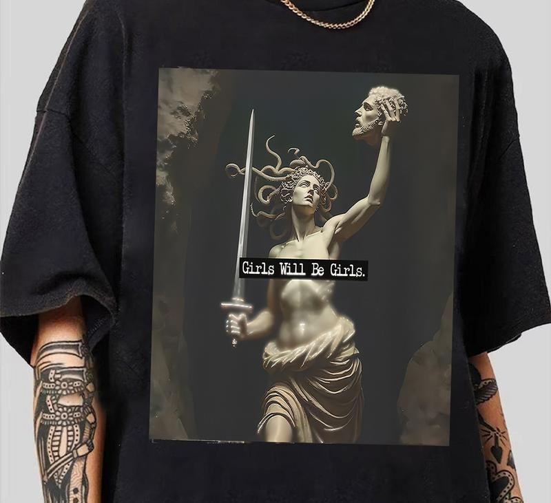 Funny Girl Will Be Girls Shirts Medusa Feminist Women T-Shirt Retro Vibes Hoodie, Sweatshirt | GrindPrints.com