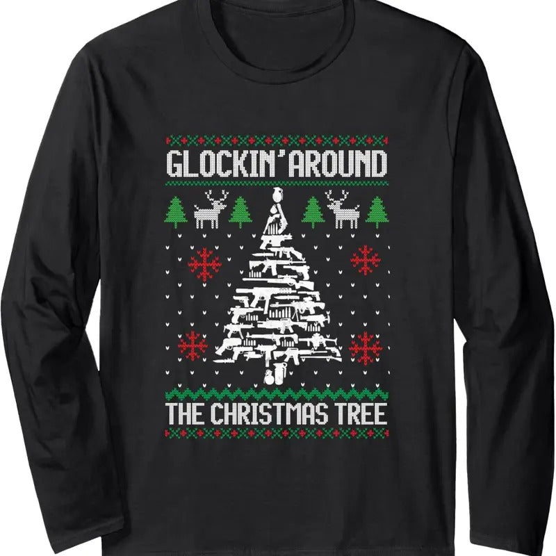 Funny Guns Ugly Christmas Sweaters for Gun Lovers Men Women Long Sleeve T-Shirt Hoodie, Sweatshirt | GrindPrints.com