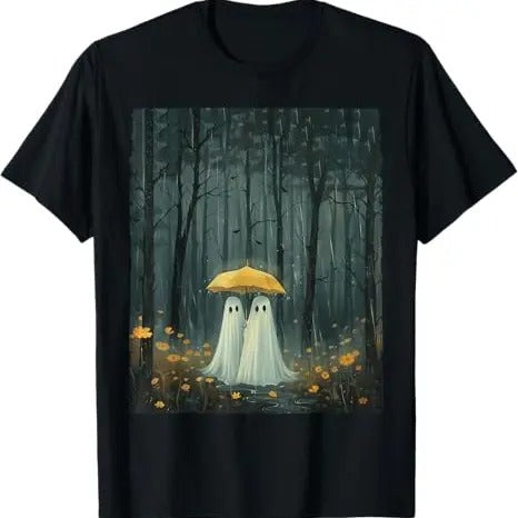 Funny Halloween Shirts For Men, Floral Ghost Holds Umbrella Couple Spooky Season T-Shirt Menswear