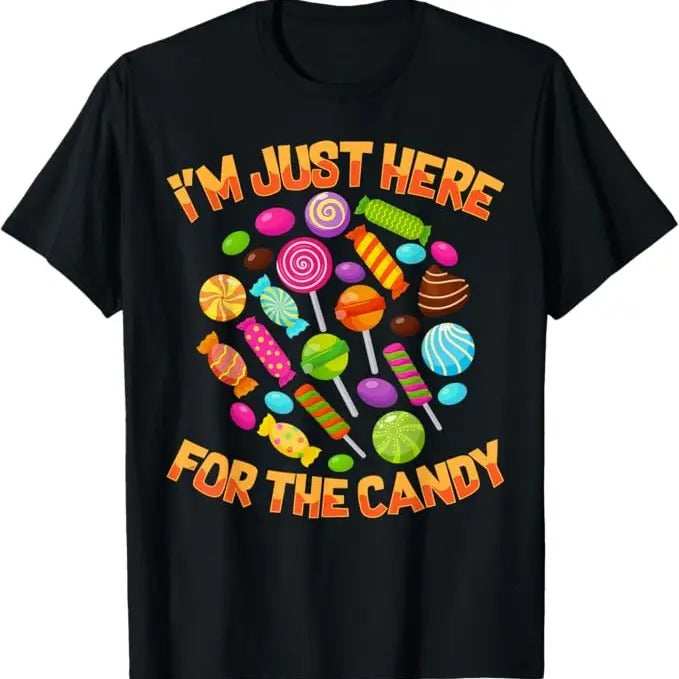 Funny Halloween Shirts I'M Just Here Candy Funny Halloween Pun Menswear Available Size S 5XL T-Shirts, Hoodie, Sweatshirt