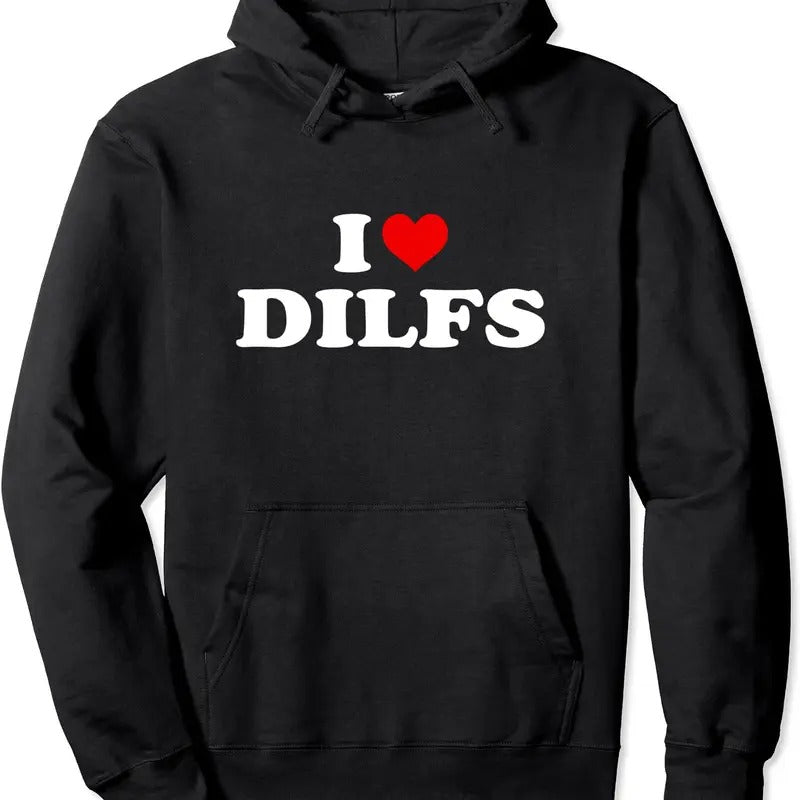 Funny I Love DILFs, I heart DILFs Red Heart Cool Hoodie | Unisex Hooded Sweatshirt T-Shirts | GrindPrints.com