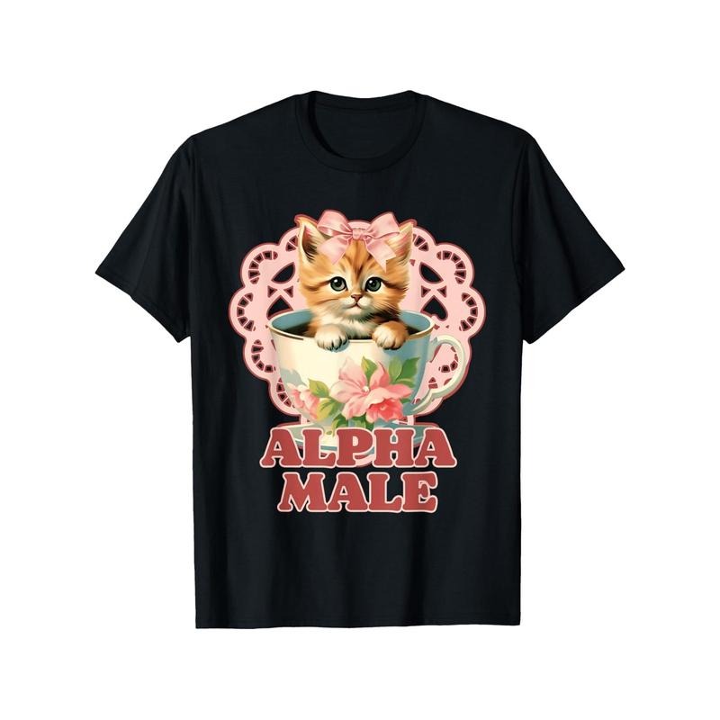 Funny Kitten Graphic Cotton Tee for Men - Perfect Christmas Gift, Soft & Comfortable Short Sleeve Shirt, Black, Sizes...