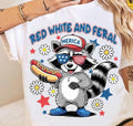 Funny Meme Racoon Red White And Feral Tshirt 4th Of July T-Shirt Retro Graphic Hoodie, Sweatshirt | GrindPrints.com