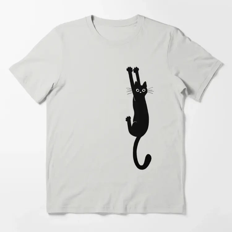 Funny Meme Shirt, Black Cat Holding On Essential T-Shirt Casual Classic Hoodie, Sweatshirt | GrindPrints.com