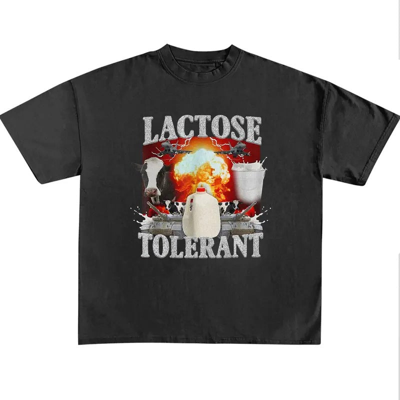 Funny Meme Shirt, Lactose Tolerant Vintage Graphic Shirt, Retro Milk 90s Funny Shirt For Friends, Y2k Unisex Baggy Shirt,...
